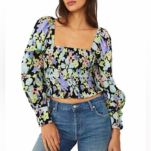 Free People Tops - Free People Ariana Square Neck Smocked Top in Retro Floral Sz XS